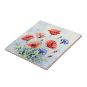 Aquarell-Rote-Mohn-Blauer-Kornblumen-Strauß Fliese (Seite)