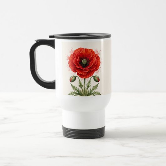 Aquarell-Rote-Mohn-Blumen-Monogramm-Wildblume Reisebecher (Links)