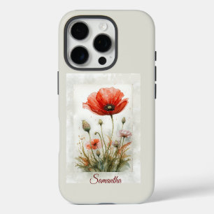 Aquarell Rote Mohn-Gartenblumen Benutzername iPhone 16 Pro Hülle