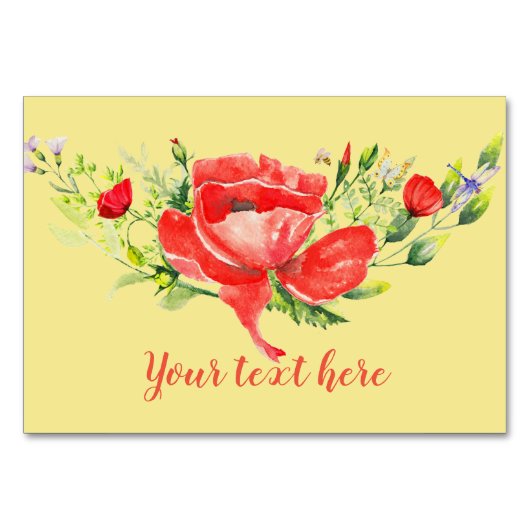 Aquarell Rote Mohnblumen Personalisiert Tischnummer (Vorderseite)