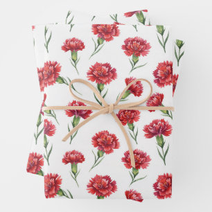 Aquarell rote Nelken auf Weiß Geschenkpapier Set