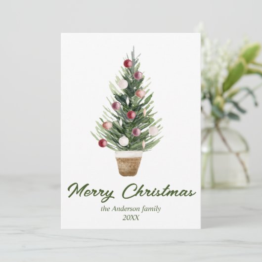 Aquarell Rote Ornamente Bäume Frohe Weihnachten (Stehend Vorderseite)