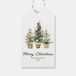 Aquarell Rote Ornamente Bäume Frohe Weihnachten Geschenkanhänger