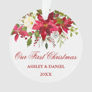 Aquarell-rote Poinsettia-Blumenerstes Weihnachten Ornament