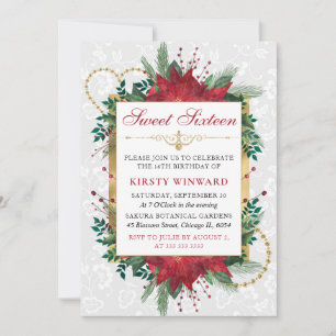 Aquarell Rote Poinsettie Winter Sweet Sixteen Einladung