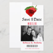 Aquarell-Rote Rose - Save the Date Foto Postkarte (Vorne/Hinten)