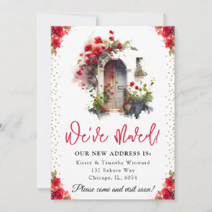 Aquarell rote Rosen Frühlingstür Neues Zuhause Ankündigung