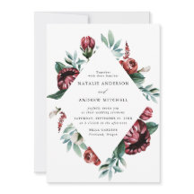 Aquarell-Rote Rosen & Lila Blumengebilde Hochzeits