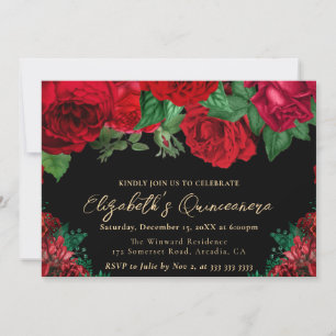 Aquarell rote Rosen Quinceanera Einladung