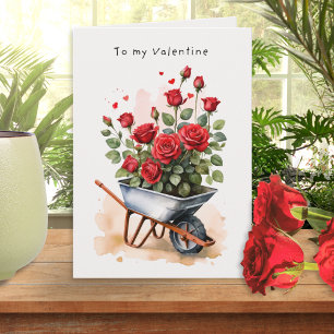 Aquarell Rote Rosen Rustikale Blumen Valentinstag Karte