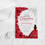 Aquarell-Rote-Rosen-Silber-Quinceanera Acryleinladungen
