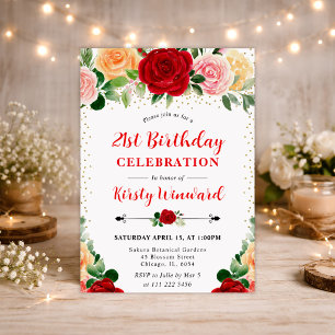 Aquarell Rote und Gelbe Rosen 21. Geburtstag Einladung