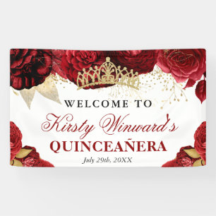 Aquarell rote und goldene Blumen Quinceanera Banner