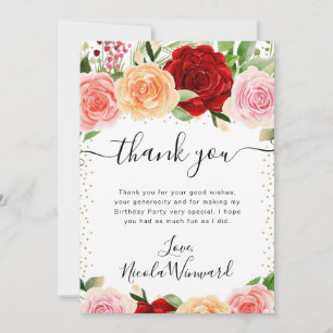 Aquarell Rote und Orange Rosen Blumen Geburtstag Dankeskarte