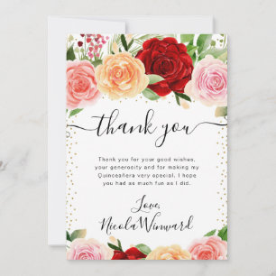 Aquarell Rote und Orange Rosen Quinceanera Dankeskarte