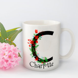 Aquarell rote Wildblumen Monogramm Kaffeetasse