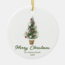 Aquarell Roter Baum Frohe Weihnachten Keramik Ornament