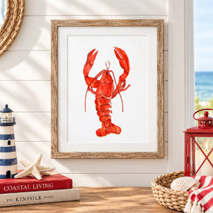 Aquarell-Roter-Hummer-Gemälde-Wandkunst Poster