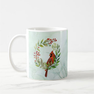 Aquarell Roter Kardinalvogel Kranz Weihnachten Kaffeetasse