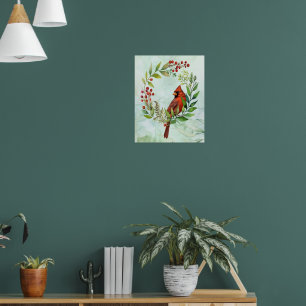 Aquarell Roter Kardinalvogel Kranz Weihnachten Poster