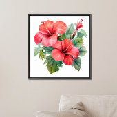 Aquarell roter leuchtender Hibiskus Blumen Grün Poster
