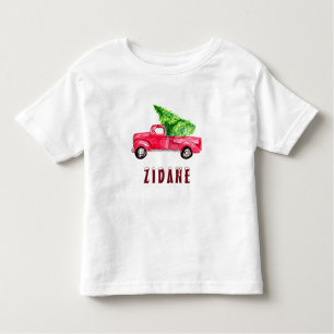 Aquarell Roter Lieferwagen Truck Weihnachtsbaum ni Kleinkind T-shirt