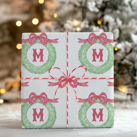 Aquarell-Roter-Punkt-Bogen-Monogramm-Kranz Geschenkpapier