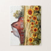 Aquarell Roter Stall mit Sonnenblumen Puzzle (Vertikal)