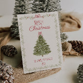 Aquarell Roter Weihnachtsbaum Non-Foto Feiertagskarte