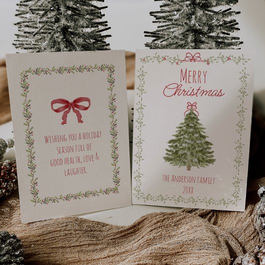 Aquarell Roter Weihnachtsbaum Non-Foto Feiertagskarte