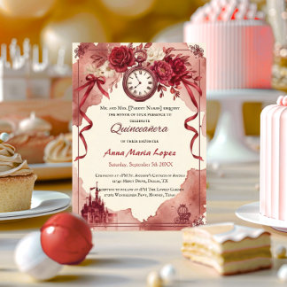 Aquarell rotes Cinderella-Thema Quinceanera Einladung