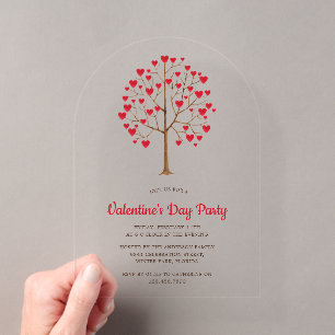 Aquarell Rotes Herz Baum Valentinstag Party Acryleinladungen