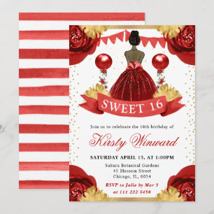 Aquarell rotes Kleid dunkle Haut Prinzessin Sweet Einladung