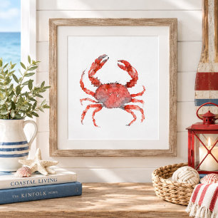 Aquarell-Rotkrebs-Malerei Küstenwandkunst Poster