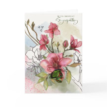 Aquarell-Rotmagnolie & Schmetterling Beileidskarte