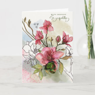 Aquarell-Rotmagnolie & Schmetterling Beileidskarte Feiertagskarte
