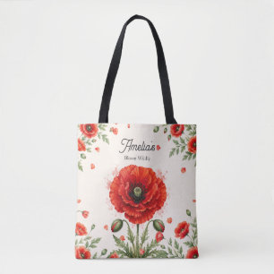 Aquarell-Rotmohn-Blumen-Monogramm Mädchenkunst Tasche