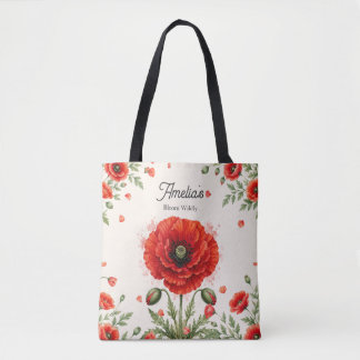 Aquarell-Rotmohn-Blumen-Monogramm Mädchenkunst Tasche