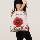 Aquarell-Rotmohn-Blumen-Monogramm Mädchenkunst Tasche (Von Nahem)