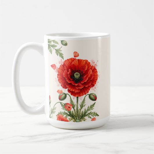 Aquarell-Rotmohn-Blumenmonogramm Wildblume Kaffeetasse (Links)