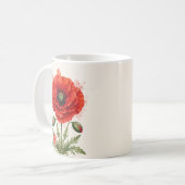 Aquarell-Rotmohn-Blumenmonogramm Wildblume Kaffeetasse (Vorderseite Links)