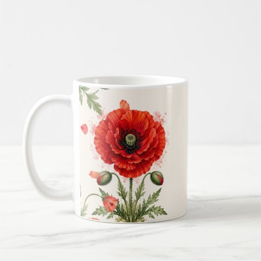 Aquarell-Rotmohn-Blumenmonogramm Wildblume Kaffeetasse (Links)