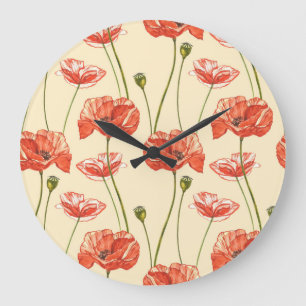 Aquarell-Rotmohn-Muster. Große Wanduhr