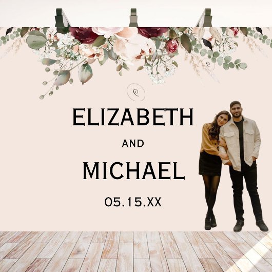 Aquarell-Rouge und burgunderrote Blumenhochzeit Wandteppich