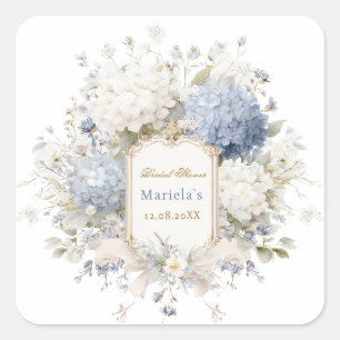 Aquarell Royal Botanique Hortensie Braut Dusche Quadratischer Aufkleber