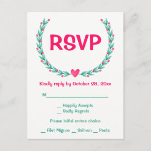 Aquarell-RSVP-Rosagrüne Blumengirlande Hochzeit Einladungspostkarte