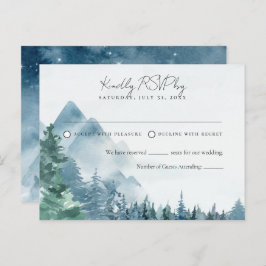 Aquarell Rustic Dusk Blue Wedding RSVP Postkarte