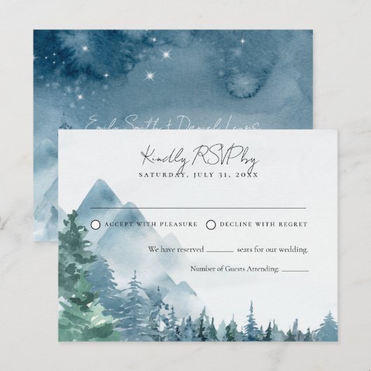 Aquarell Rustic Dusk Blue Wedding RSVP Postkarte (Vorne/Hinten)