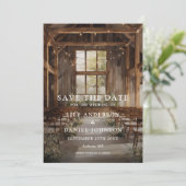 Aquarell Rustik Boho Scheunen-Lichterkette Hochzei Save The Date (Stehend Vorderseite)