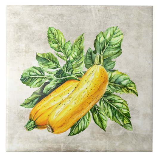 Aquarell Rustik Gelber Kürbis Faux-Textur Fliese (Vorderseite)